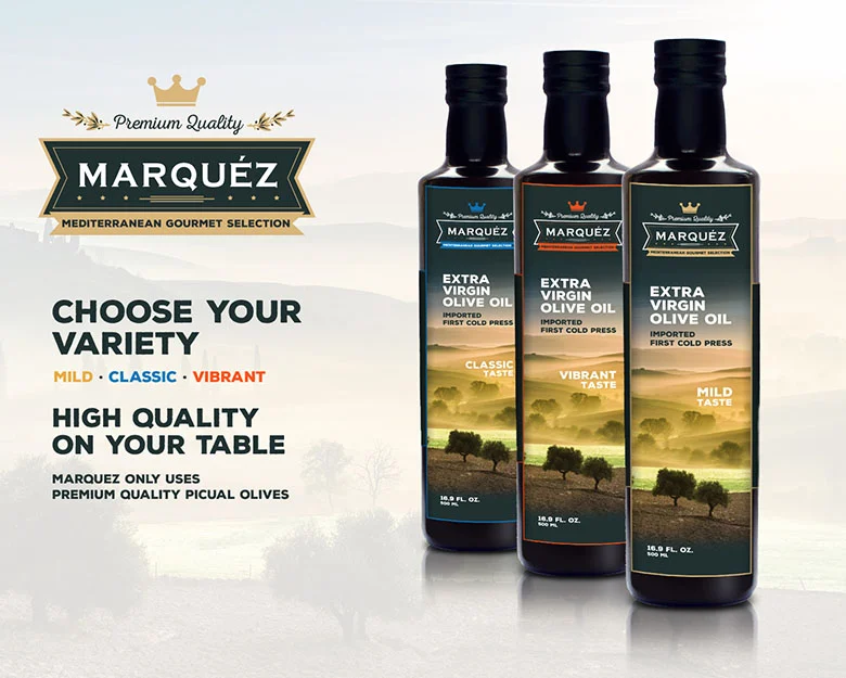Aceite Marquéz, etiquetas, packaging