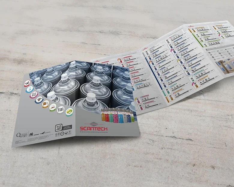 Scantech, tríptico, publicidad